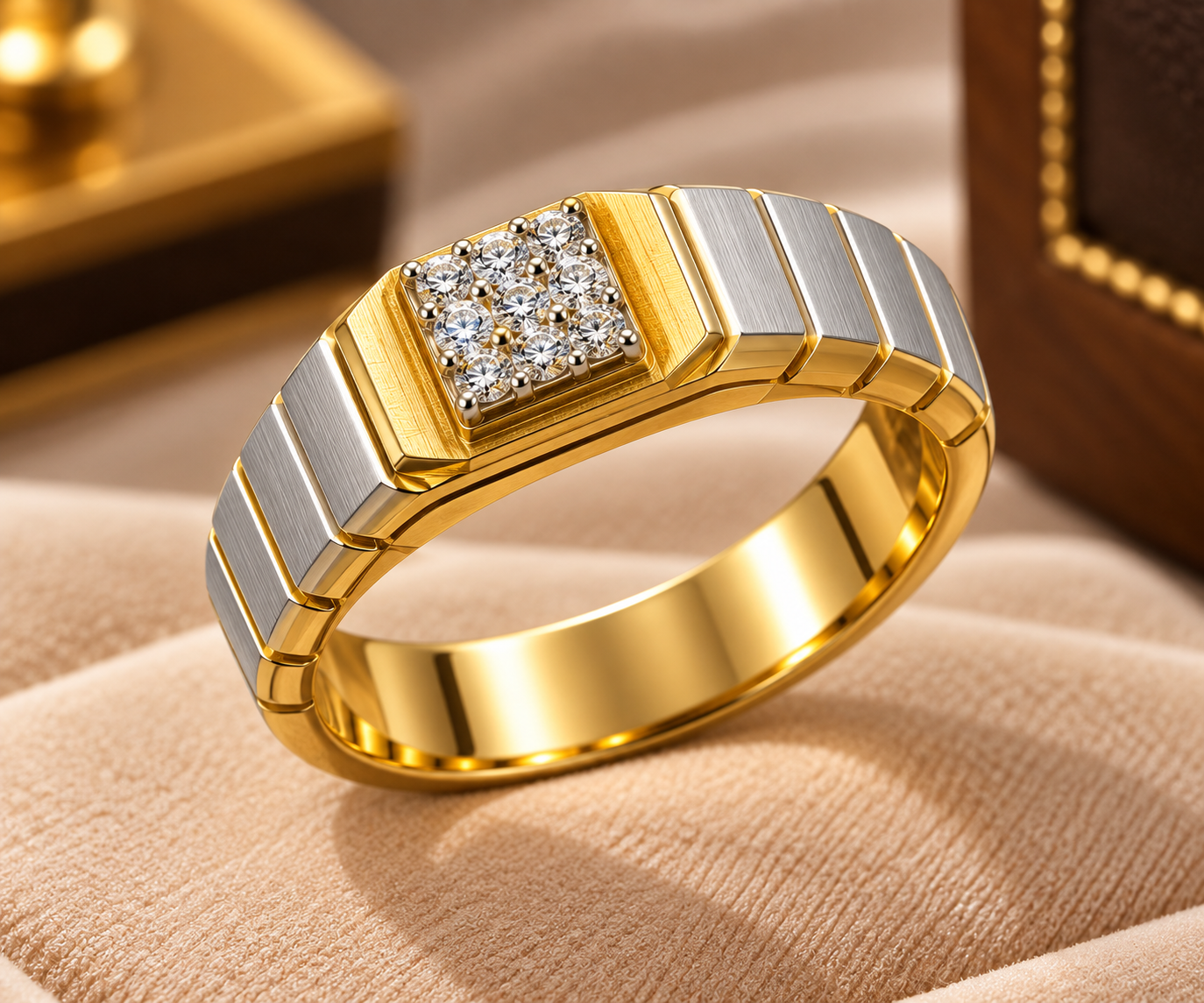 Two-Tone Diamond Cluster Ring